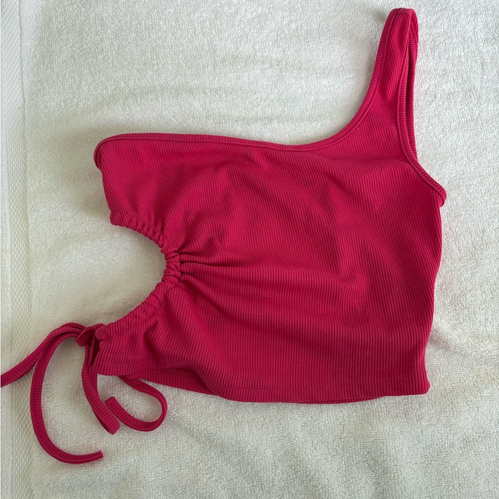 SHEIN Pink Asymmetrical Tie Front Tank Top
